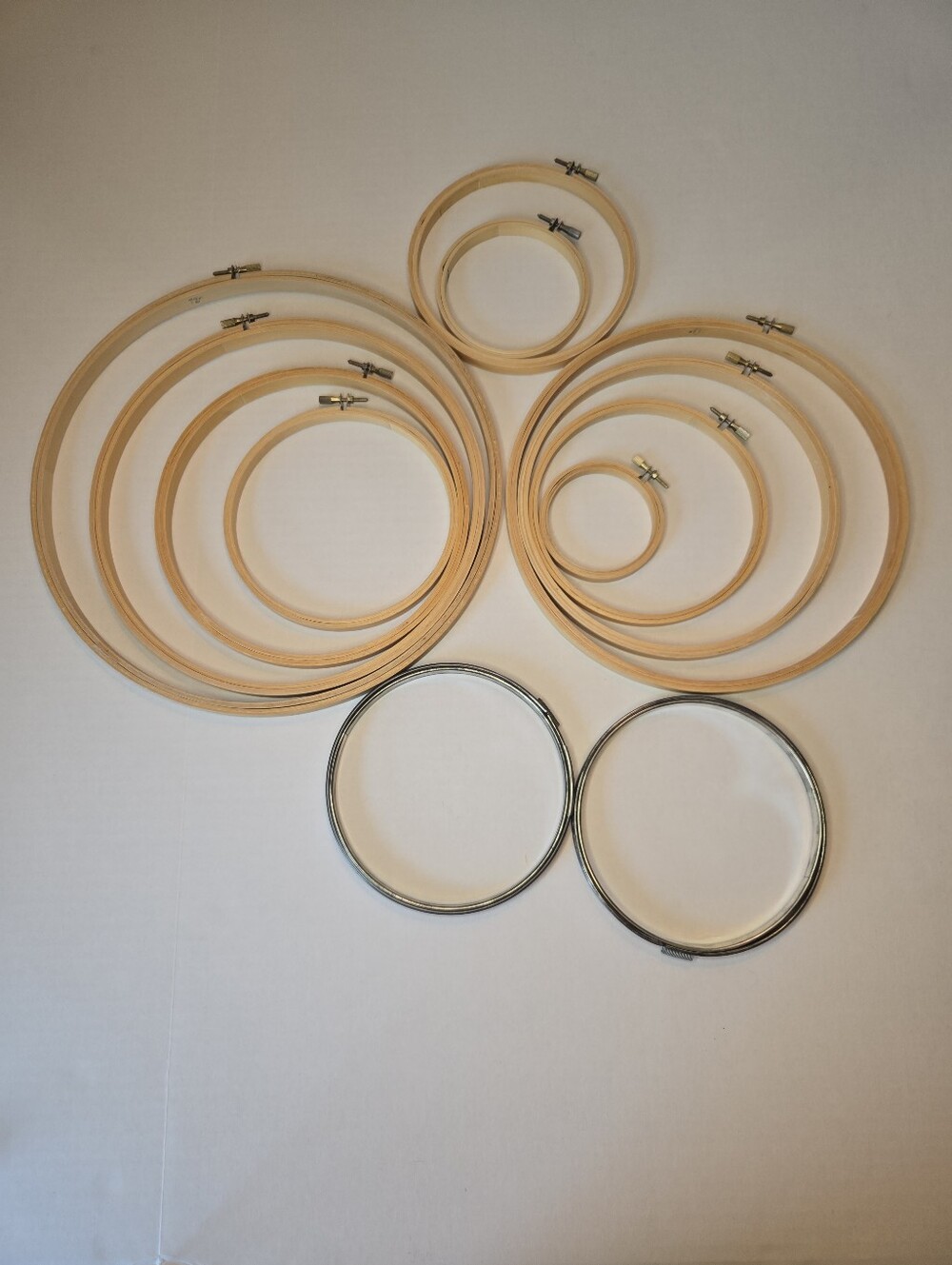 Vintage Embroidery Hoops Lot of 12 - 10 Wood & 2 Metal Spring Tension Rings